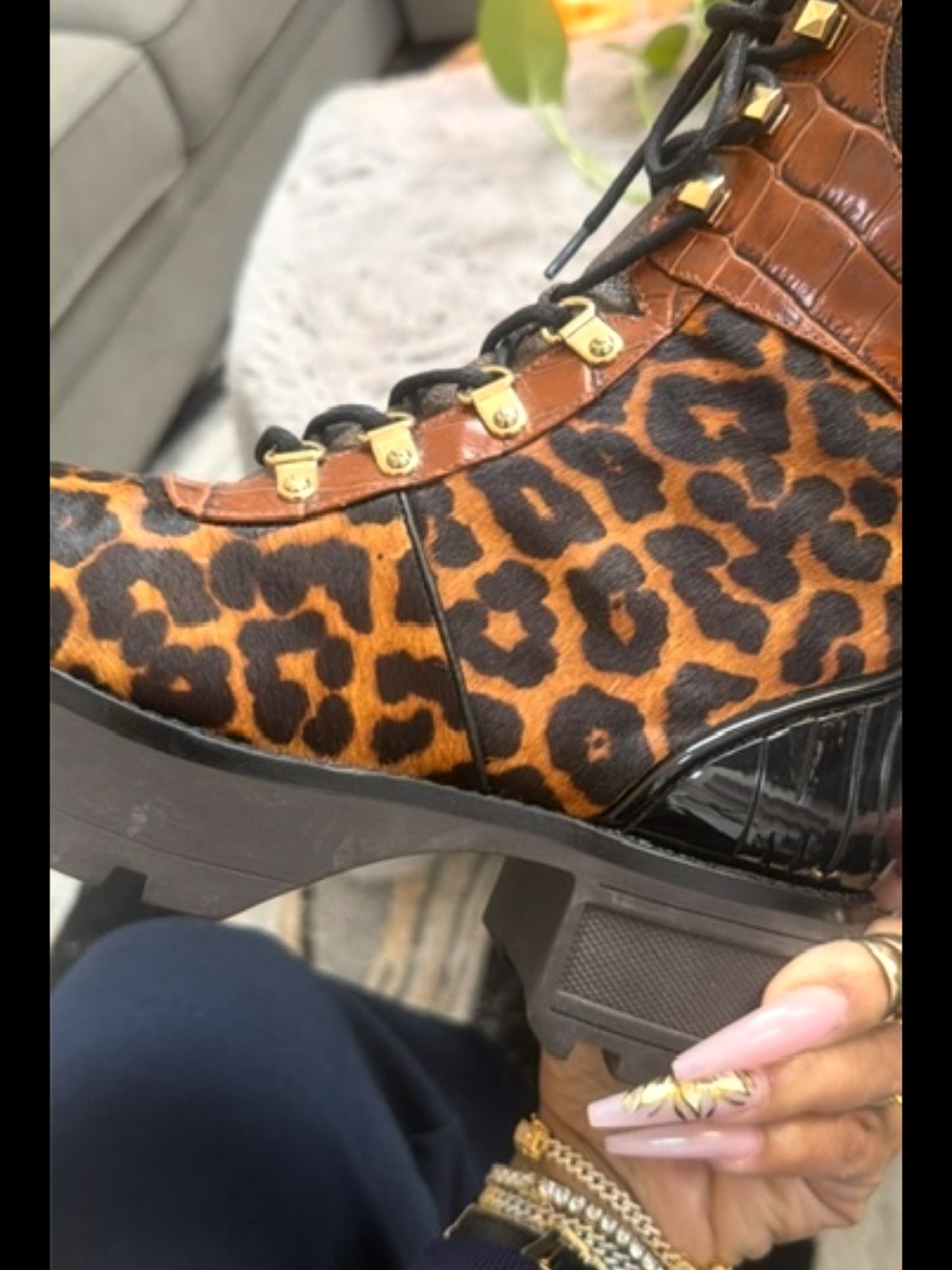 Michael Kors Khloe Mixed-Media Combat Boots - Picture 6 of 10
